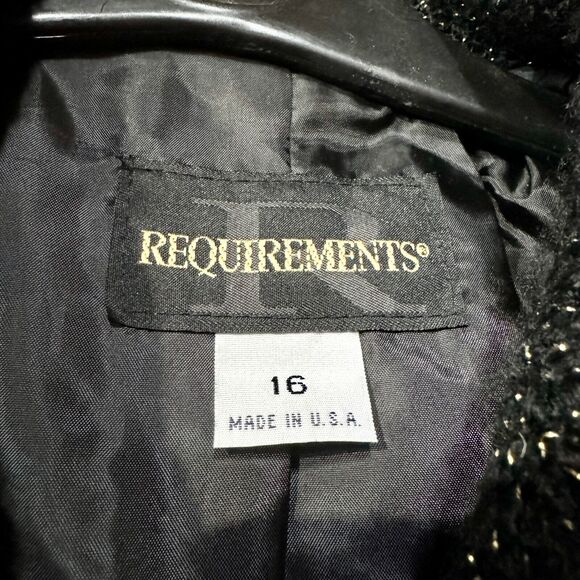REQUIRMENTS Jacket Women Size 16 Black Woven Tweed Button Down Collared Acrylic - Picture 2 of 6